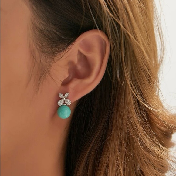 Rhinestone  and tourqoise color Stud Earrings - Picture 4 of 4